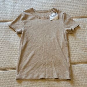 American Eagle Outfitters Girls Beige Ribbed Tee